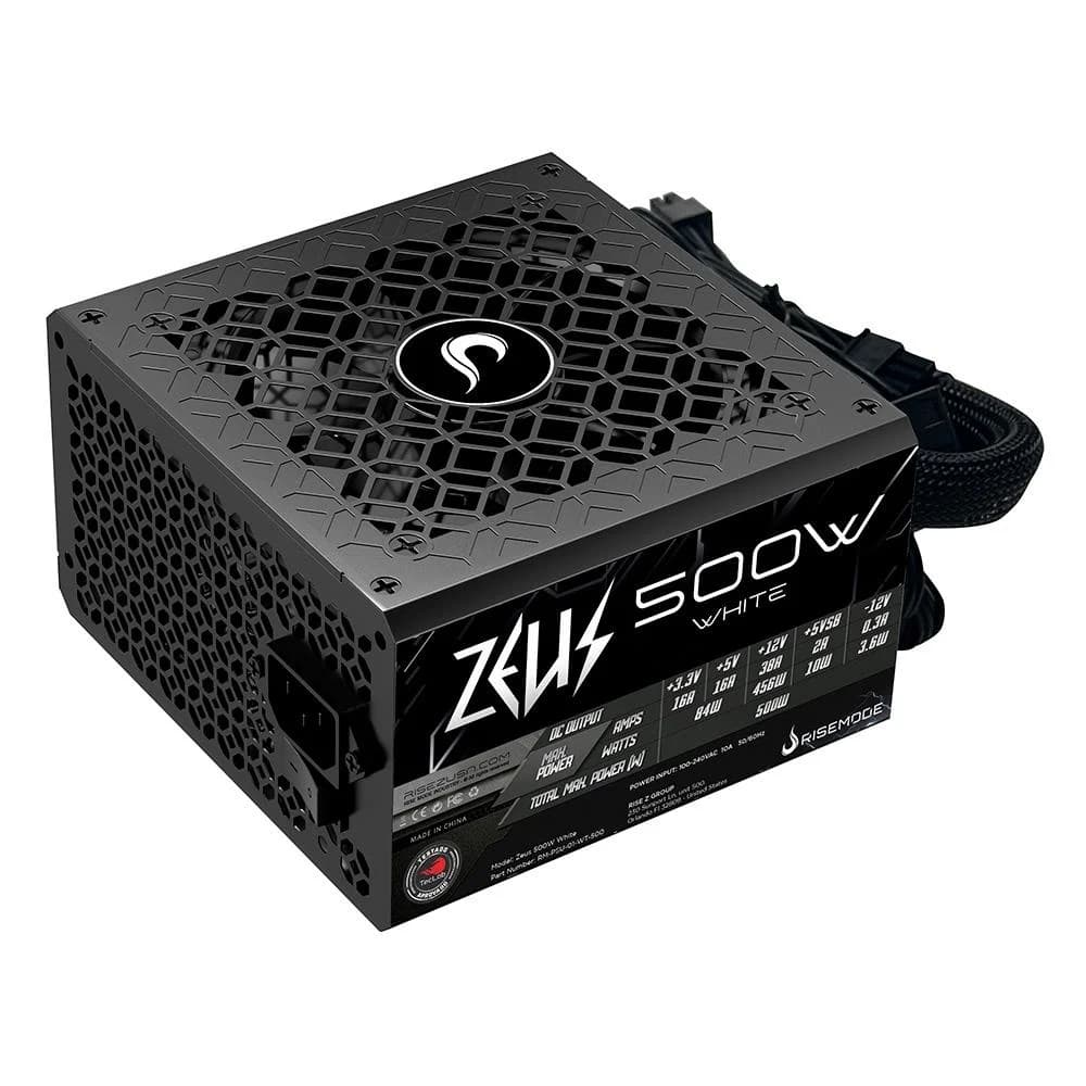 Fonte Gamer Rise Mode Zeus, 500W, PFC Ativo, Preto