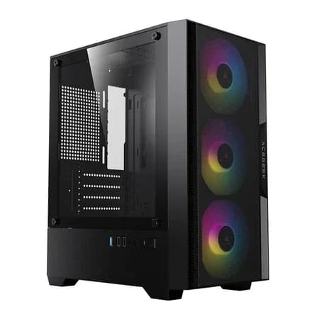 Gabinete Gamer Acegeek Stratus Mesh, Rainbow, Mid-Tower, Lateral de Vidro, Com 3 Fans, Preto