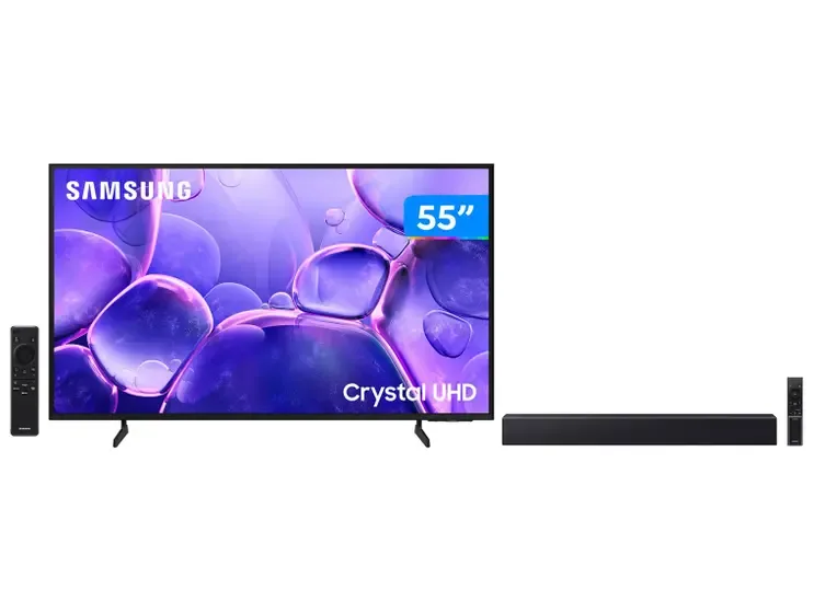 Smart Tv 55” Samsung 4K Uhd Crystal Uhd 3 Hdmi + Soundbar B-Series Hw-B400f 40W Usb