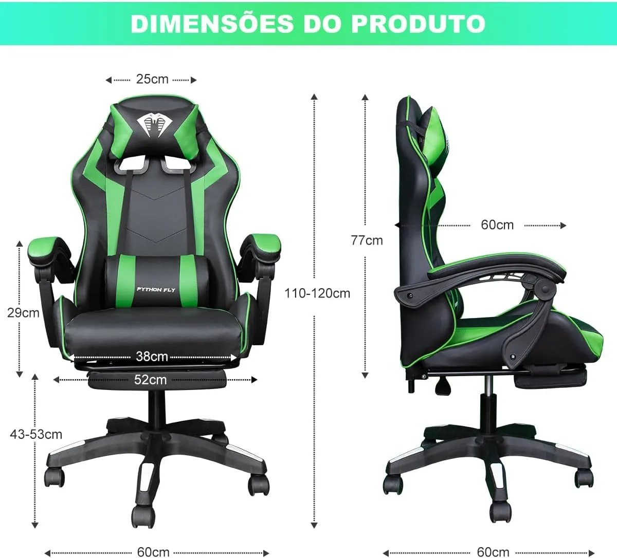Cadeira Ergonomica Gamer Com Apoio Para Os Pés(Verde)